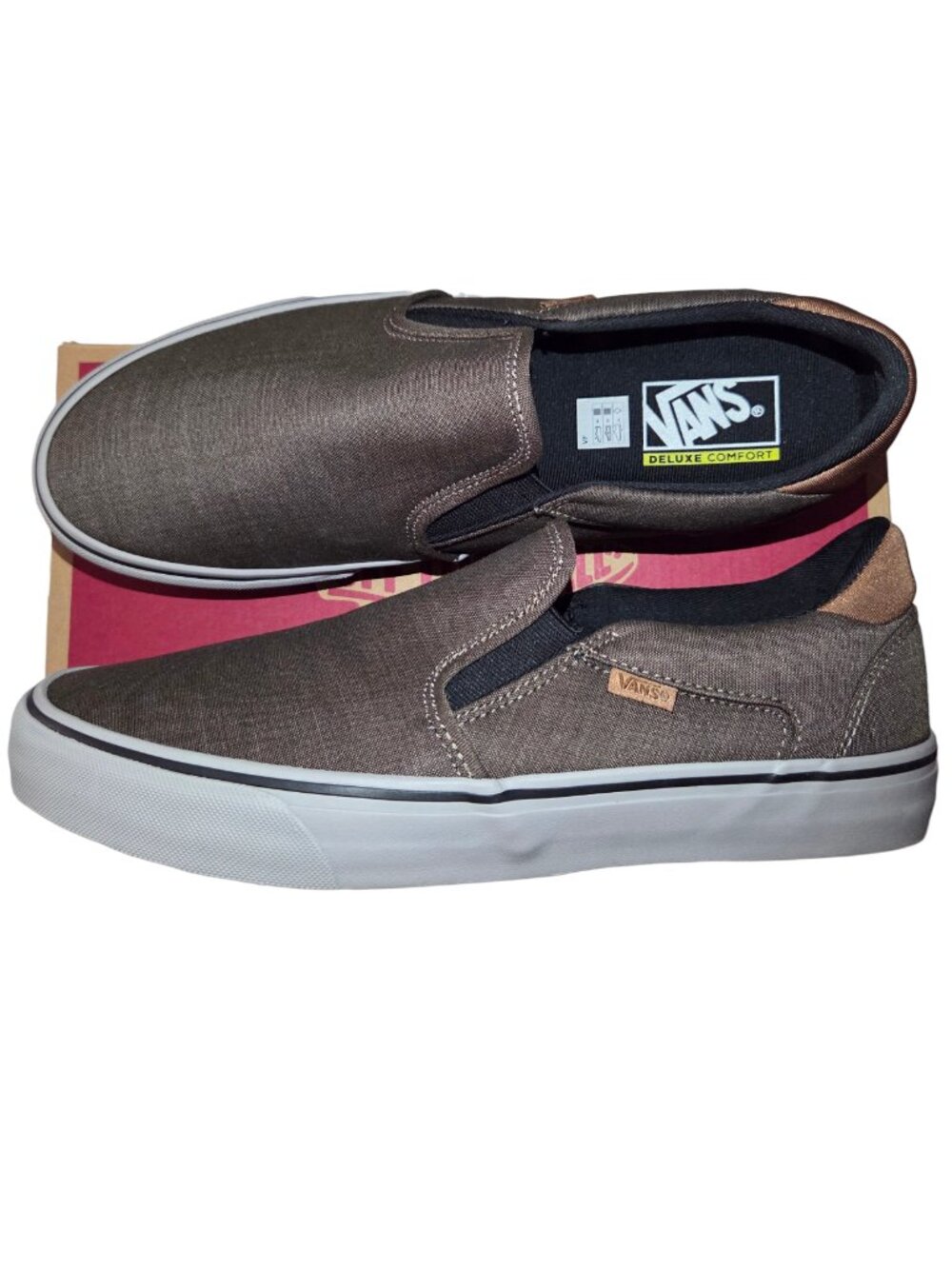 Vans Asher Deluxe Men’s Slip-On Sneakers BNIB Walnut/Grey Size 11.5 - Picture 2 of 7
